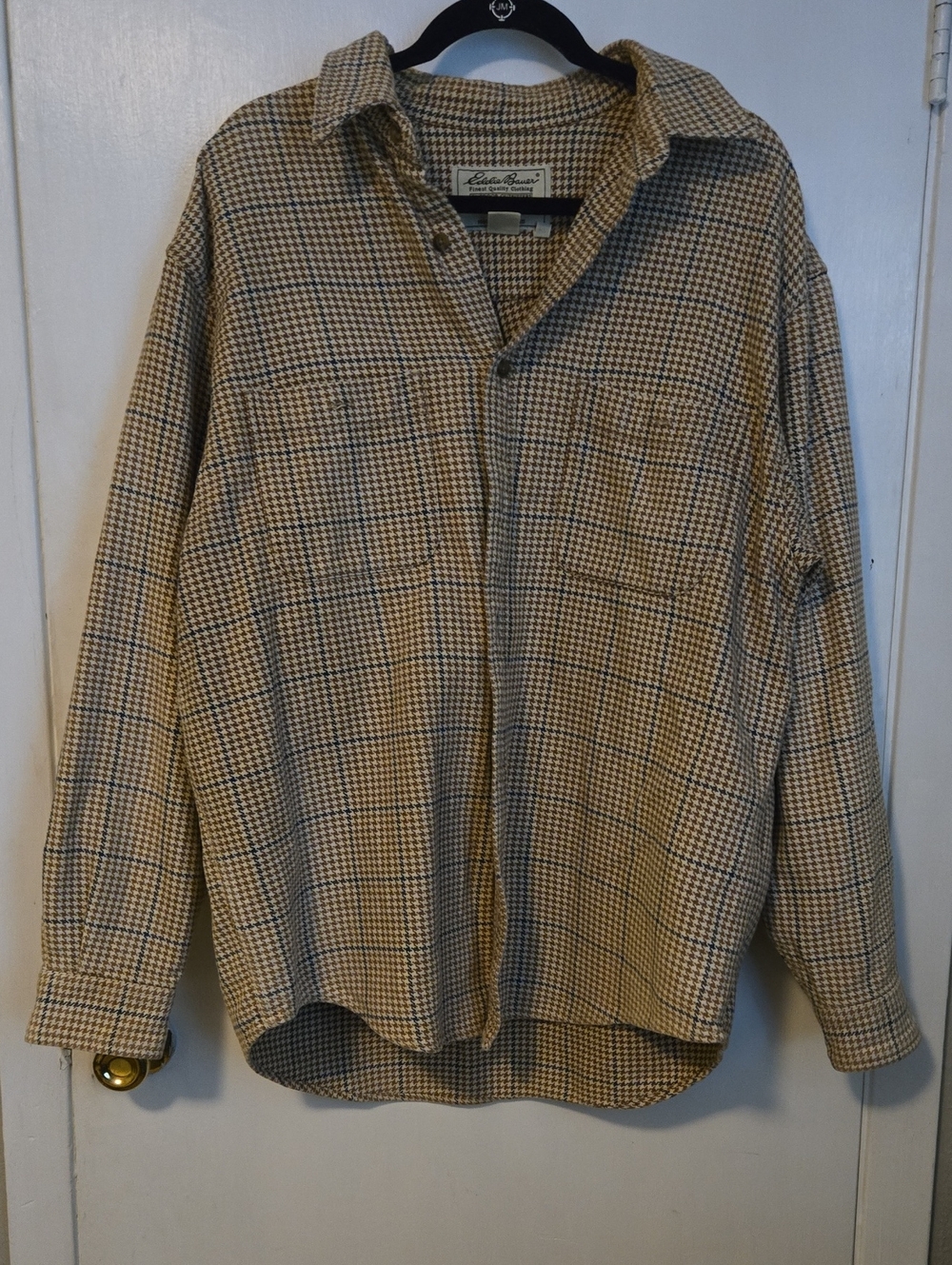 Eddie Bauer Houndstooth Jacket/Thick Shirt 100% Cotton Sz L